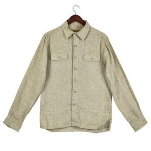 Comstock Co Mens SM 100% Linen Shirt Natural Beige Long Sleeve Button Down EUC